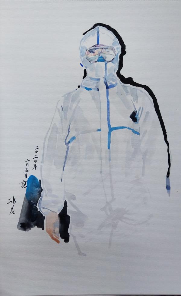 21.洪江市速写水彩画《最美、逆行》.jpg