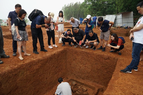 图六 围观墓葬发掘现场